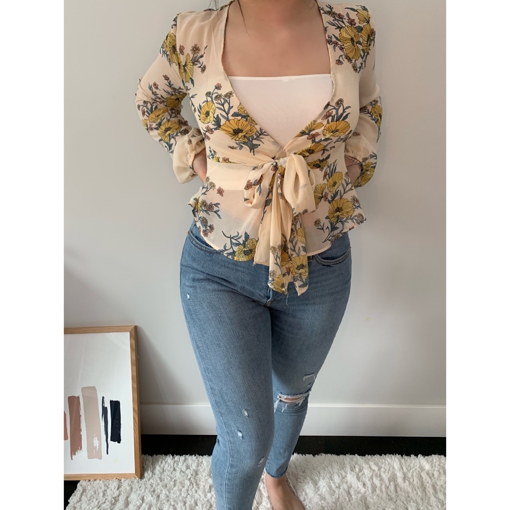 forever 21 floral print chiffon front tie blouse